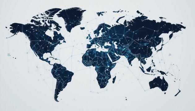 world map overlaid with interconnected lines symbolizing globalization