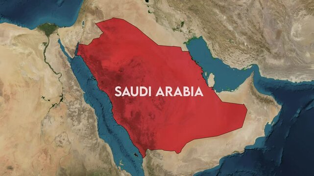 Zoom from Earth to Saudi Arabia. World map animation with country borders, Images from NASA