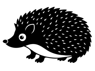 hedgehog black silhouette vector, Simple silhouette Design vector icon with white background. Wild Animal Vector.	