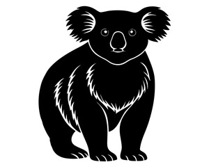 koala black silhouette vector, Simple silhouette Design vector icon with white background. Wild Animal Vector.	