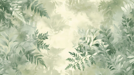 Obraz premium Subtle, muted shades of sage and moss blend seamlessly in a delicate fern pattern, reminiscent of a forest glade at dawn, with gentle, organic shapes and soft textures. Shaded Glade. Illustration