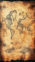 Aged World Map, Adventure, Travel, Background Mountains, Design