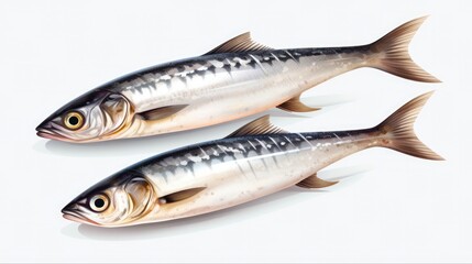 Obraz premium Fresh Whole Mackerel Fish Isolated on White Background. Silver Fish with Eye, Mouth, Head and Gills - Seafood Concept