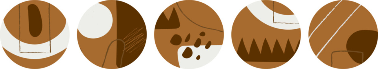 A set of 5 trendy vector icons for stories in brown and cream