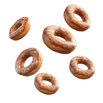 Delicious donuts floating in the air against a clean transparent background, showcasing delightful treats, dougnuts floating on the air isolated transparent background