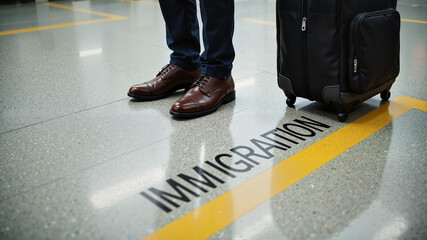 Traveler Standing at Immigration Line