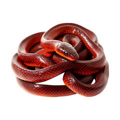 Fototapeta premium A coiled red snake with intricate textures and vibrant scales, isolated on white transparent background, reptiles or wildlife, symbolizing Chinese Lunar New year