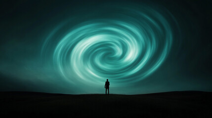 Mysterious spiral vortex in dark sky at night