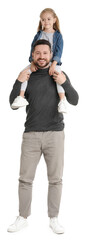 Obraz premium Happy father with his cute little daughter on white background