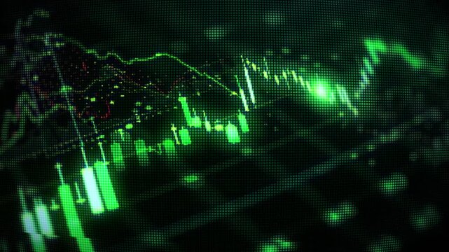 3D illustration of a bullish market featuring glowing green trading candles and up arrows, set against a vibrant glowing green background, symbolizing financial growth and market prosperity. 4K image.