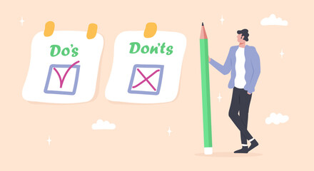 Vector illustration of a Do and Don t checklist concept. Includes positive suggestions and actions to avoid,