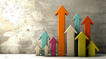 A row of colorful arrows pointing upward on a wall. generated using AI