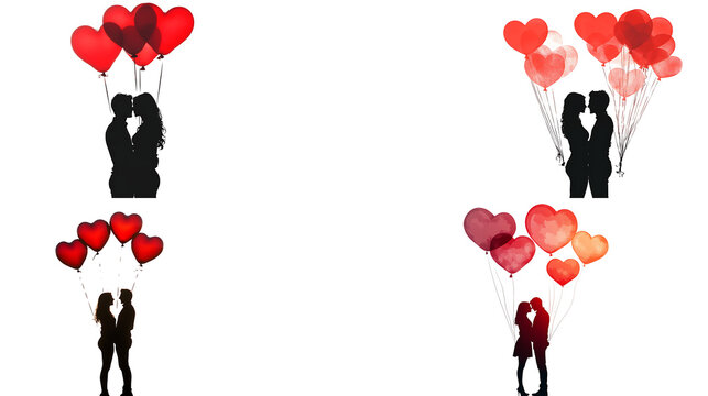 A couple?s silhouette with heart-shaped balloons in the background, isolated on white background in HD .-# Create, explore, and organize on [midjourney.com](<https