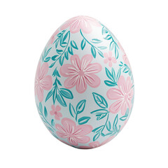A decorative egg featuring floral patterns in pink and teal colors, Transparent Background.