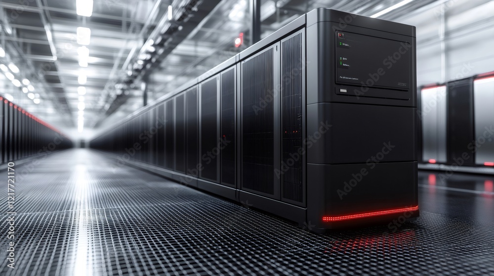 Fototapete modern server racks storing big data in a data center with red lights