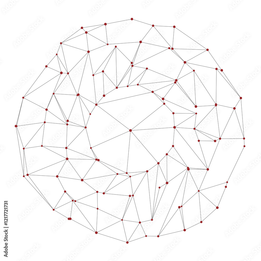 Leinwandbilder Network visualization of isolated red nodes linked by black lines creating spherical pattern. Abstract composition showcases interconnected data points, emphasizing complexity through simplicity.

