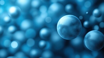 Blue spheres floating, abstract background, science concept, website banner