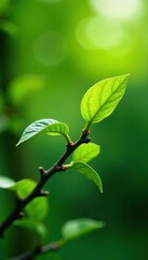 Fresh green leaves unfolding from bare tree branches, nature renewal, branch regeneration, verdant renewal