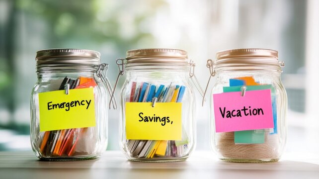 Creative personal finance jars for emergency, savings, and vacation goals