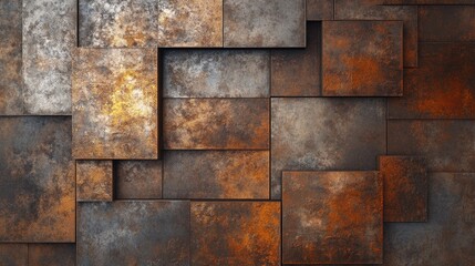 Abstract Rusty Metal Texture: Geometric Pattern of Oxidized Squares