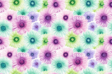 Seamless watercolor gerbera flowers colorful background pattern wallpaper