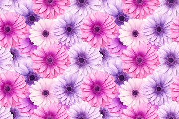 Fototapeta premium Seamless watercolor gerbera flowers purple and pink background pattern wallpaper