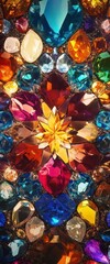 Colorful gemstone mosaic, temple detail, vibrant background, cultural art