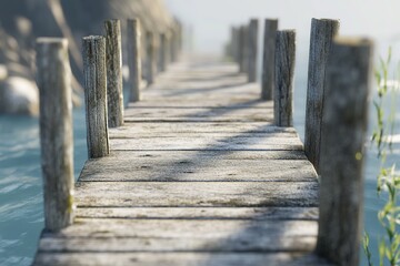 Obraz premium Modern wooden pier with lake view