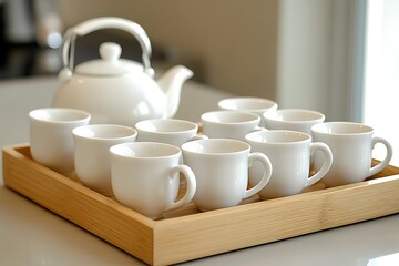 Elegant White Tea Set on Bamboo Tray