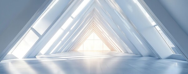 Obraz premium Illuminated architectural space modern building interior design minimalist environment wide angle view serenity concept