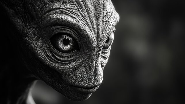 Alien encounter space sci-fi character dark background close-up extraterrestrial life concept
