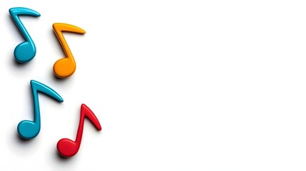 Colorful music notes in blue, orange, and red against a white background, evoking creativity and joy associated with music.