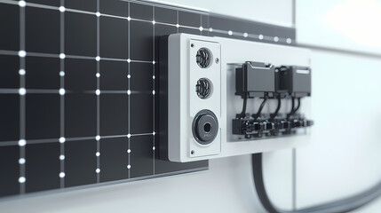 Fototapeta premium Closeup of a solar panel with electrical connectors against a plain white background showcasing the technology and infrastructure of renewable energy production. Solar Plains. Illustration
