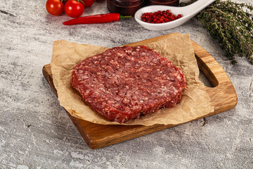 Raw beef burger cutlet for grill