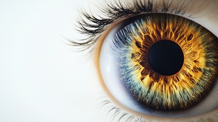 A detailed view of a human eye with augmented reality data overlays, set against a plain white background, representing advanced ophthalmic technology