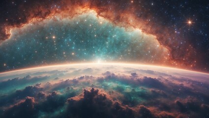 Fototapeta premium Majestic nebula over galactic horizon