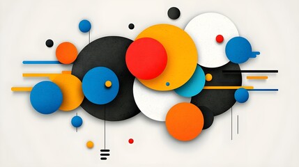 Obraz premium Abstract composition featuring colorful circles and lines on a light background, creating a vibrant and modern visual appeal.
