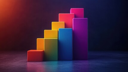 Colorful rising bar chart, growth, studio, dark background, business
