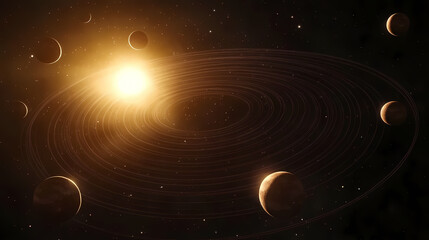 Obraz premium A plain solar system with planets, minimalist 2d vector, simple circular orbits, basic planet shapes, clean and clear. Solar Plains. Illustration