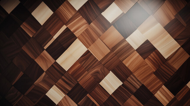 intricate wooden parquet flooring with geometric pattern and rich tonal variations