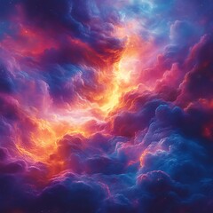 Fototapeta premium Sunset radiance highlighting colorful clouds and ethereal sky atmosphere picture