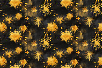 Obraz premium Seamless watercolor yellow fireworks in the sky at night pattern wallpaper