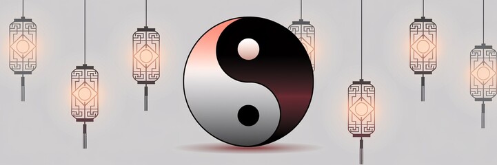 Yin Yang symbol with Asian lanterns.