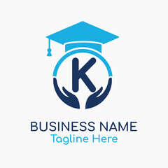 Initial A Education Logo with Graduation Logo. School Education Care and Hand Logo Concept. Student Help Logo Design Vector