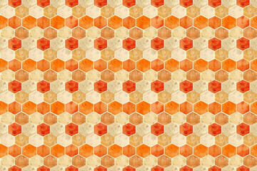 Seamless watercolor honeycomb style orange and beige hexagon pattern wallpaper