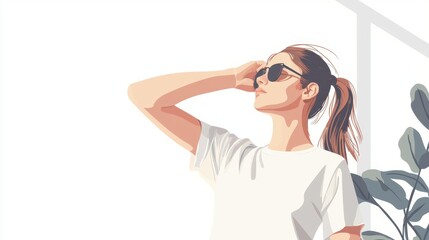 Woman Tying Her Hair Cinematic contrast modern style illustration.
