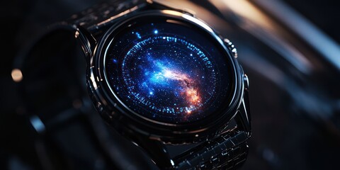 Galaxy Smartwatch Display Closeup, Dark Background
