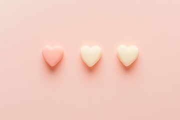 Fototapeta premium Soft pink gradient background fading to pale cream with small hearts, clean central area for text or product placement, minimal and elegant design