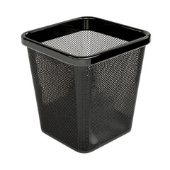Black mesh trash can on transparent background, ideal for office or home use, black square mesh trash can isolated on transparent background