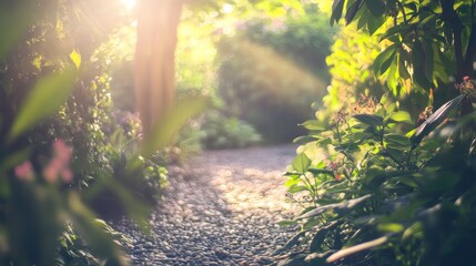 Fototapeta premium Relaxing Outdoor Garden with Natural Textures and Lighting